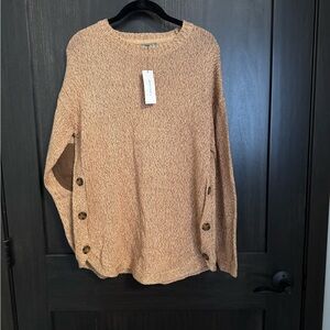 Cozy Tan Knit Sweater with Button Accents